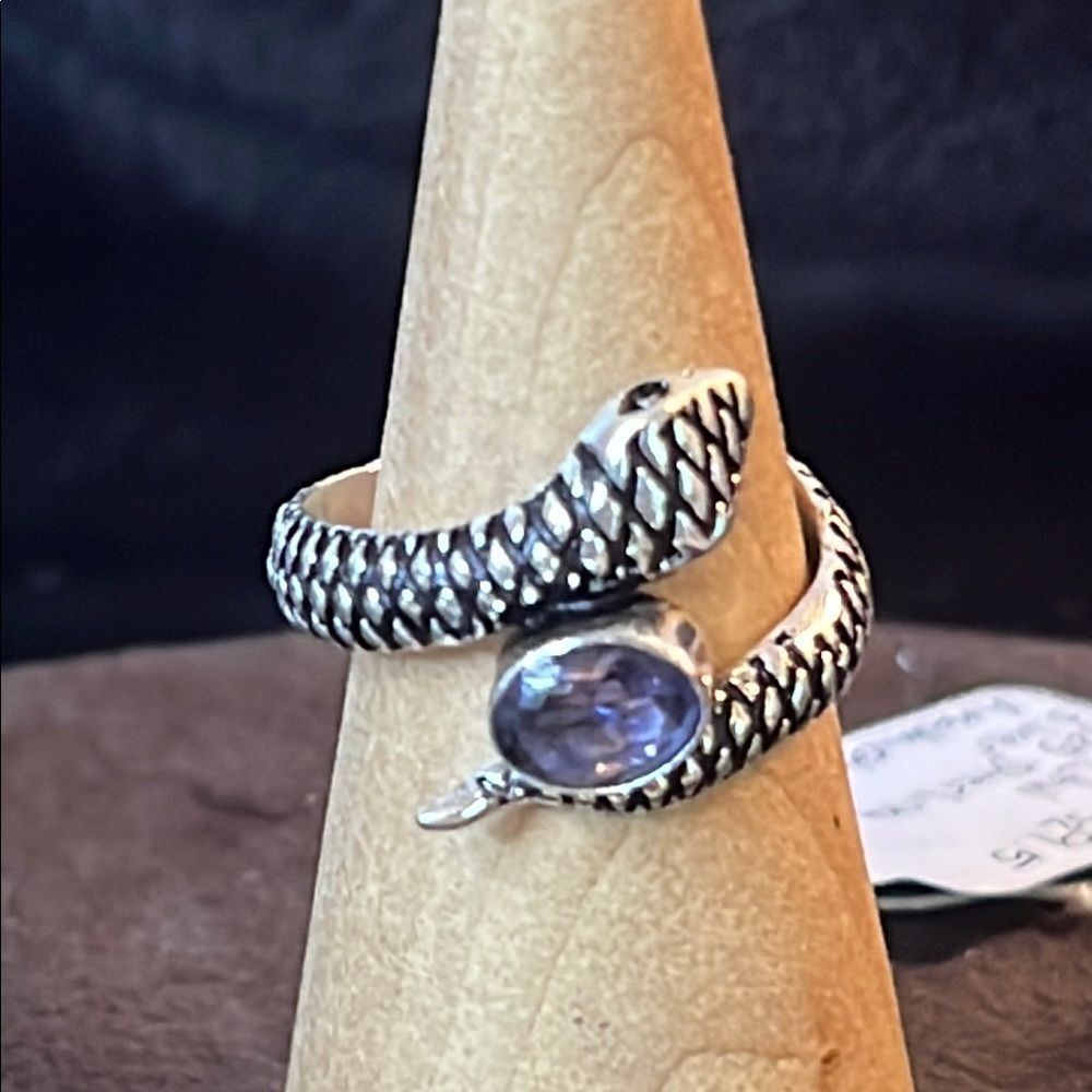 Amethyst Sterling Silver Snake Ring sz9.5